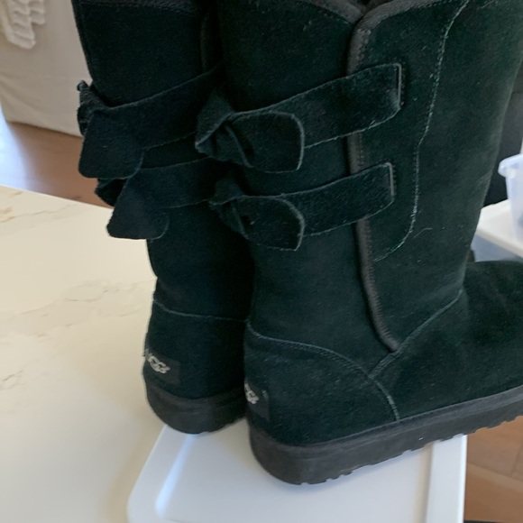 UGG Black Suede Bow Boots ladies size 8 - Picture 4 of 7